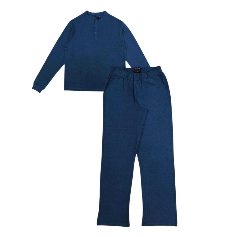 Howick Mens Plain 3 Button Placket Loungewear Set / Blue